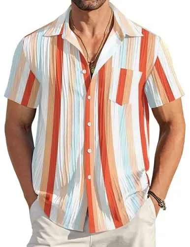 COOFANDY Men's Casual Button Down Shirts Short Sleeve Textured Summer Beach Shirt with Pocket 