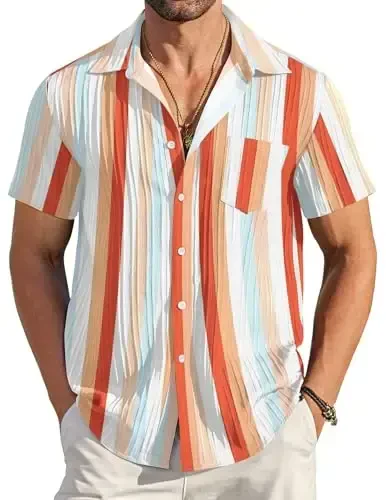 COOFANDY Men's Casual Button Down Shirts Short Sleeve Textured Summer Beach Shirt with Pocket - 1