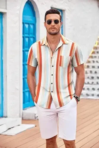 COOFANDY Men's Casual Button Down Shirts Short Sleeve Textured Summer Beach Shirt with Pocket - COOFANDY (1)