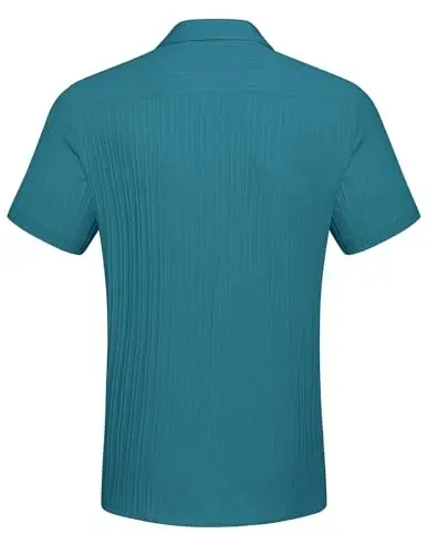 COOFANDY Men's Casual Button Down Shirts Short Sleeve Textured Summer Beach Shirt with Pocket - 6