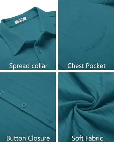 COOFANDY Men's Casual Button Down Shirts Short Sleeve Textured Summer Beach Shirt with Pocket - 5