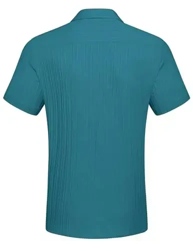 COOFANDY Men's Casual Button Down Shirts Short Sleeve Textured Summer Beach Shirt with Pocket - 6