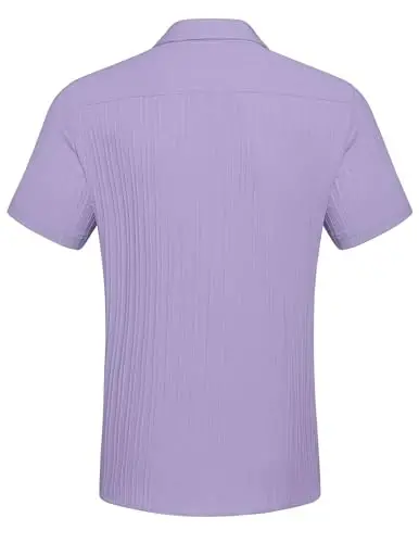 COOFANDY Men's Casual Button Down Shirts Short Sleeve Textured Summer Beach Shirt with Pocket - 5