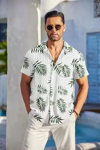 COOFANDY Men's Casual Button Down Shirts Short Sleeve Textured Summer Beach Shirt with Pocket - COOFANDY (1)