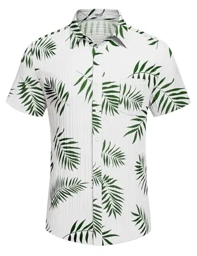COOFANDY Men's Casual Button Down Shirts Short Sleeve Textured Summer Beach Shirt with Pocket - 4