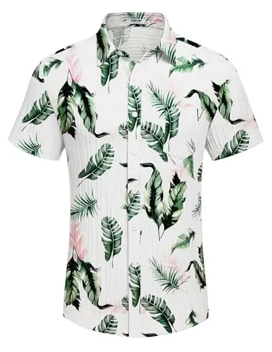 COOFANDY Men's Casual Button Down Shirts Short Sleeve Textured Summer Beach Shirt with Pocket - 4