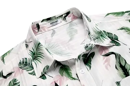 COOFANDY Men's Casual Button Down Shirts Short Sleeve Textured Summer Beach Shirt with Pocket - 5