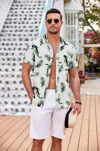 COOFANDY Mens Beach Shirt Short Sleeve Button Down Shirts Casual Cuban Collared Summer Vacation Tropical Shirts - 3