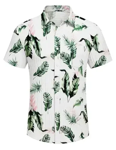COOFANDY Mens Beach Shirt Short Sleeve Button Down Shirts Casual Cuban Collared Summer Vacation Tropical Shirts - 4