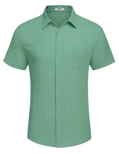 COOFANDY Men's Casual Button Down Shirts Short Sleeve Textured Summer Beach Shirt with Pocket - 6