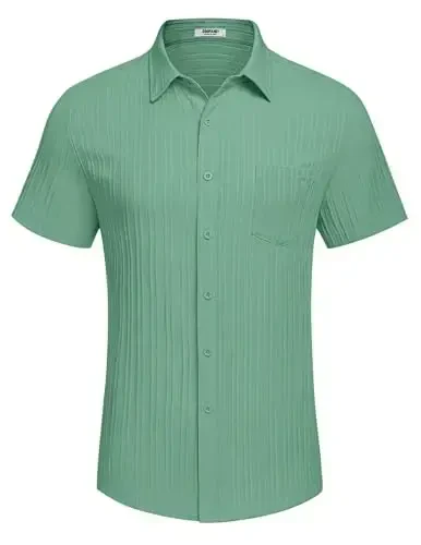 COOFANDY Mens Casual Short Sleeve Shirts Summer Beach Shirt Button Down Textured Shirts Vacation Hawaiian Shirts - 6