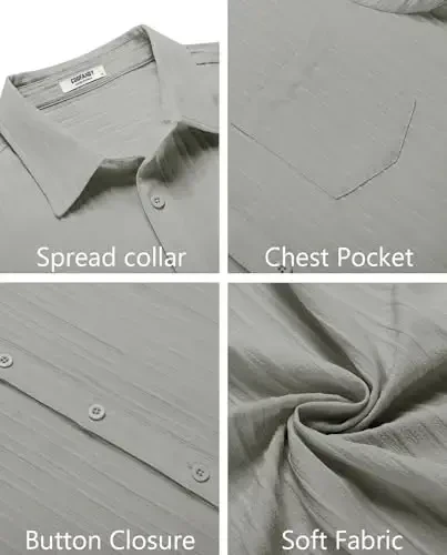 COOFANDY Men's Casual Button Down Shirts Short Sleeve Textured Summer Beach Shirt with Pocket - 5