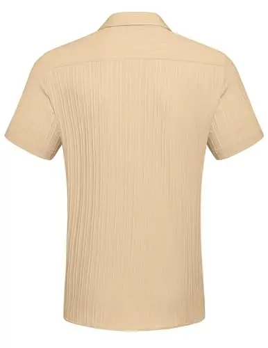 COOFANDY Men's Casual Button Down Shirts Short Sleeve Textured Summer Beach Shirt with Pocket - 6