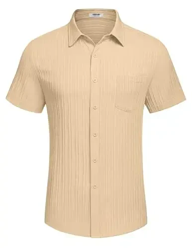COOFANDY Men's Casual Button Down Shirts Short Sleeve Textured Summer Beach Shirt with Pocket - 4