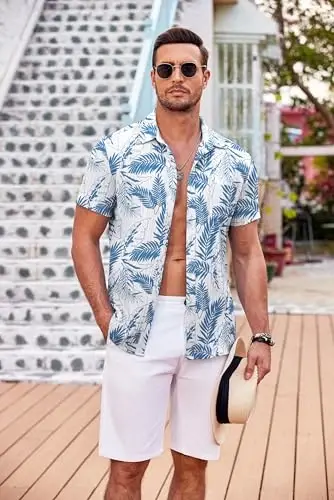 COOFANDY Men's Casual Button Down Shirts Short Sleeve Textured Summer Beach Shirt with Pocket - 3