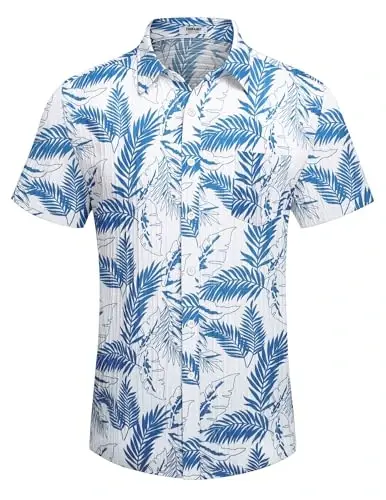 COOFANDY Men's Casual Button Down Shirts Short Sleeve Textured Summer Beach Shirt with Pocket - 4