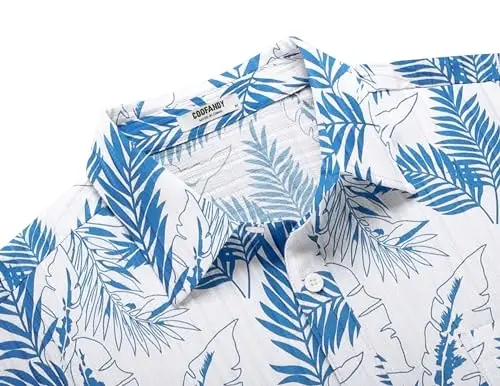 COOFANDY Men's Casual Button Down Shirts Short Sleeve Textured Summer Beach Shirt with Pocket - 5