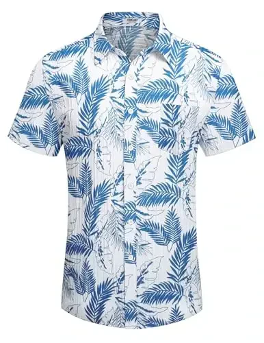 COOFANDY Men's Casual Button Down Shirts Short Sleeve Textured Summer Beach Shirt with Pocket - 4