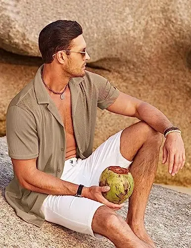 COOFANDY Men's Casual Button Down Shirts Short Sleeve Regular Fit Fashion Camp Beach Shirts Tops - 2