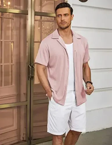 COOFANDY Men's Casual Button Down Shirts Short Sleeve Regular Fit Fashion Camp Beach Shirts Tops - 2
