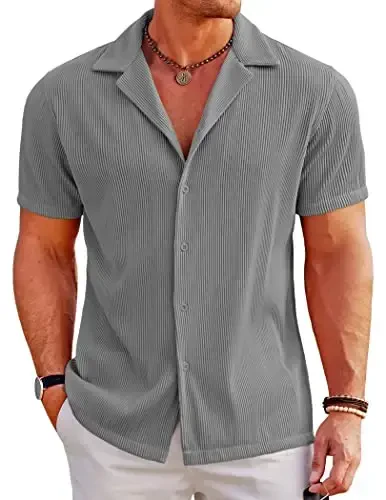 COOFANDY Men's Casual Button Down Shirts Short Sleeve Regular Fit Fashion Camp Beach Shirts Tops - 1