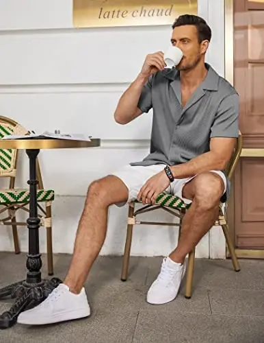 COOFANDY Men's Casual Button Down Shirts Short Sleeve Regular Fit Fashion Camp Beach Shirts Tops - 3