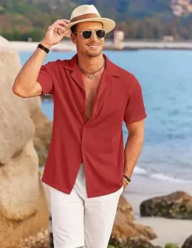 COOFANDY Men's Casual Button Down Shirts Short Sleeve Regular Fit Fashion Camp Beach Shirts Tops - 2
