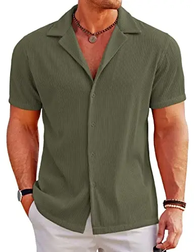 COOFANDY Men's Casual Button Down Shirts Short Sleeve Regular Fit Fashion Camp Beach Shirts Tops - COOFANDY