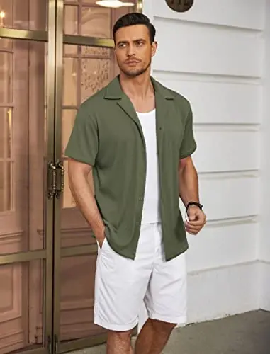 COOFANDY Men's Casual Button Down Shirts Short Sleeve Regular Fit Fashion Camp Beach Shirts Tops - 2