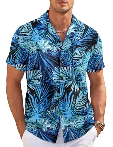 COOFANDY Men's Casual Button Down Shirts Short Sleeve Summer Cuban Vacation Beach Shirts - COOFANDY