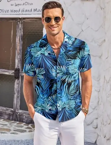 COOFANDY Men's Casual Button Down Shirts Short Sleeve Summer Cuban Vacation Beach Shirts - 3