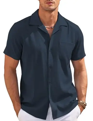 COOFANDY Men's Casual Button Down Shirts Short Sleeve Summer Cuban Vacation Beach Shirts - 1