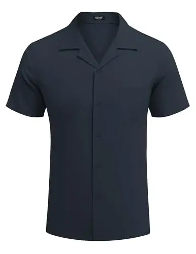 COOFANDY Men's Casual Button Down Shirts Short Sleeve Summer Cuban Vacation Beach Shirts - 4