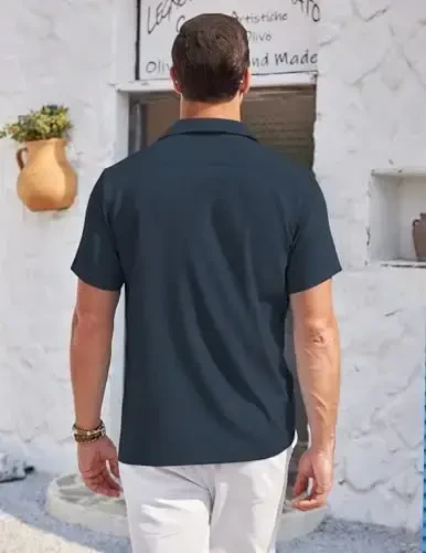 COOFANDY Men's Casual Button Down Shirts Short Sleeve Summer Cuban Vacation Beach Shirts - 3