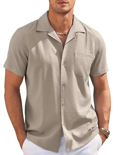 COOFANDY Men's Casual Button Down Shirts Short Sleeve Summer Cuban Vacation Beach Shirts - COOFANDY