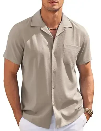 COOFANDY Men's Casual Button Down Shirts Short Sleeve Summer Cuban Vacation Beach Shirts - 1