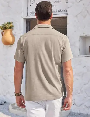 COOFANDY Men's Casual Button Down Shirts Short Sleeve Summer Cuban Vacation Beach Shirts - 5