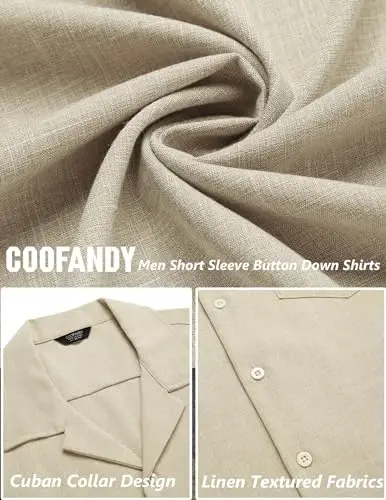 COOFANDY Men's Casual Button Down Shirts Short Sleeve Summer Beach Shirt Cuban Vacation Textured Shirts with Pocket - 5