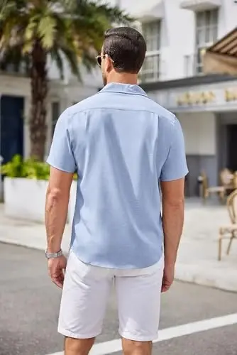 COOFANDY Men's Casual Button Down Shirts Short Sleeve Summer Beach Shirt Cuban Vacation Textured Shirts with Pocket - 5