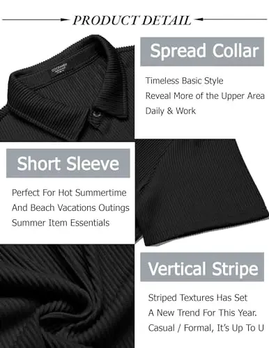 COOFANDY Men's Casual Shirts Short Sleeve Button Down Shirt for Men Wedding Beach Fashion Shirt - 5