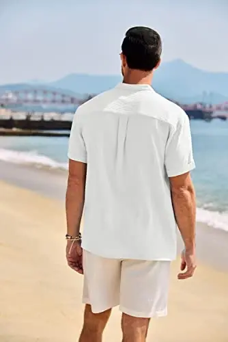 COOFANDY Men's Casual Henley Shirt Band Collar Short Sleeve Shirt Summer Beach Hippie T-Shirt - 3