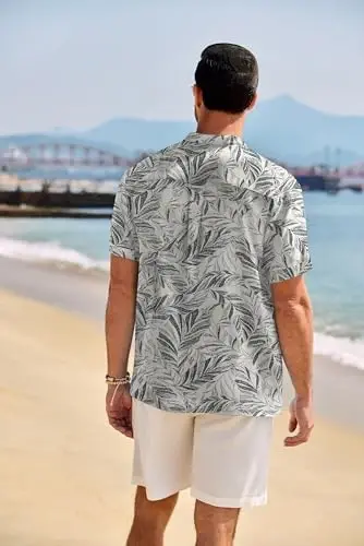 COOFANDY Men's Casual Henley Shirt Band Collar Short Sleeve Shirt Summer Beach Hippie T-Shirt - 3