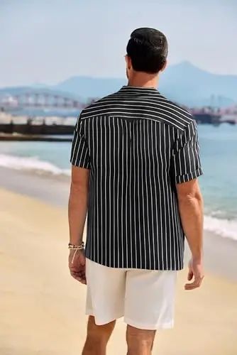 COOFANDY Men's Casual Henley Shirt Band Collar Short Sleeve Shirt Summer Beach Hippie T-Shirt - 3