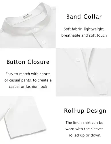 COOFANDY Men's Casual Henley Shirt Short Sleeve Band Collar Linen Shirt Summer Beach Hippie T-Shirts - 5