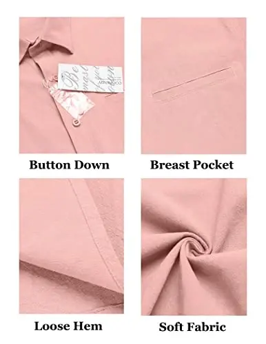COOFANDY Mens Casual Linen Shirt Short Sleeve Button Down Shirt Summer Beach Hawaiian Shirts - 4