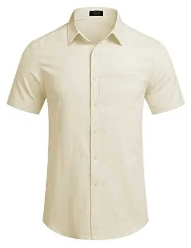 COOFANDY Mens Casual Linen Shirt Short Sleeve Button Down Shirt Summer Beach Hawaiian Shirts - 4