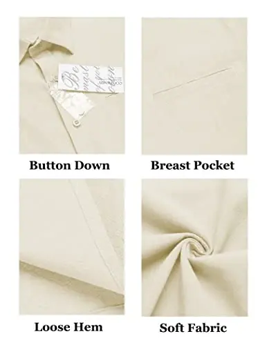 COOFANDY Mens Casual Linen Shirt Short Sleeve Button Down Shirt Summer Beach Hawaiian Shirts - 5