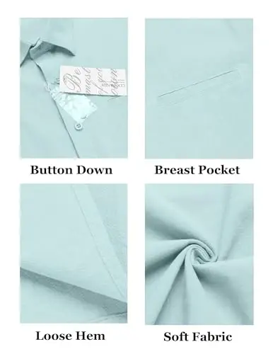 COOFANDY Mens Casual Linen Shirt Short Sleeve Button Down Shirt Summer Beach Hawaiian Shirts - 5