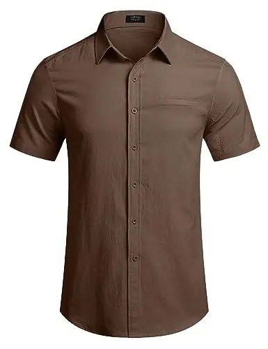 COOFANDY Mens Casual Linen Shirt Short Sleeve Button Down Shirt Summer Beach Hawaiian Shirts - 4