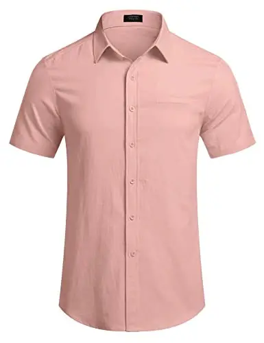 COOFANDY Mens Casual Linen Shirt Short Sleeve Button Down Shirt Summer Beach Hawaiian Shirts - 4